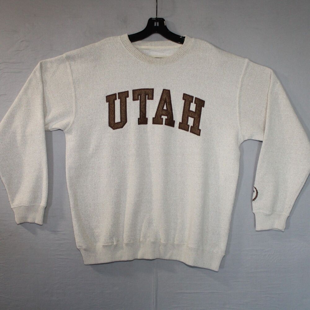 UTAH New York Popular Sweatshirt Mens Large Beige Fleece Textured College
